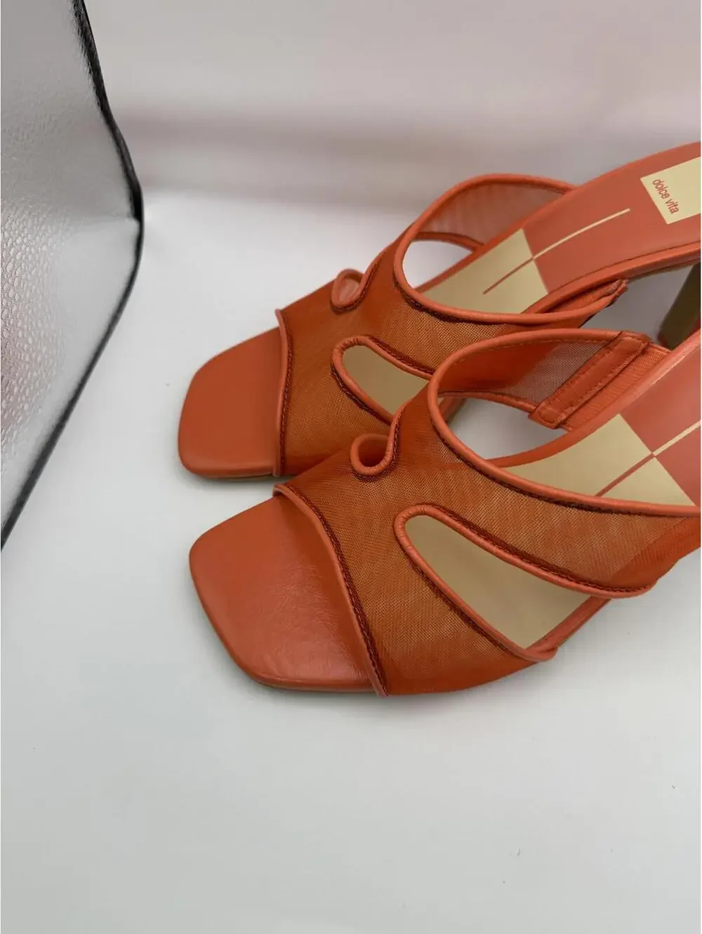 Dolce Vita Orange Mesh Strap Heeled Sandals Size 9 New with Defects